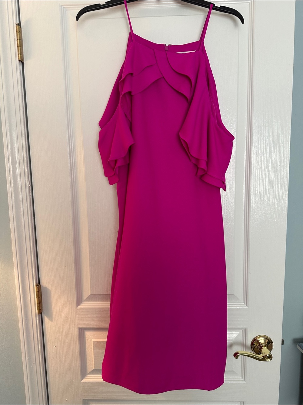 Nicole Miller Hot Pink Ruffle Cold Shoulder Midi Dress Size 14